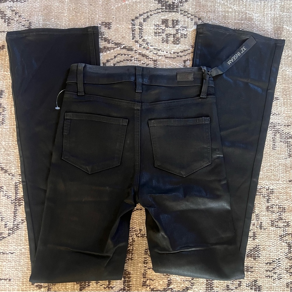 Paige High Rise Manhattan Bootcut Coated Leather Black Jeans S 25 - Picture 3 of 10